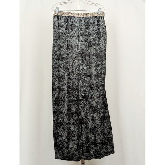Donna Jessica 2 Pants Artsy Gray Velvet Tan Floral Trim Wide Leg Misses Size L - Picture 4 of 5